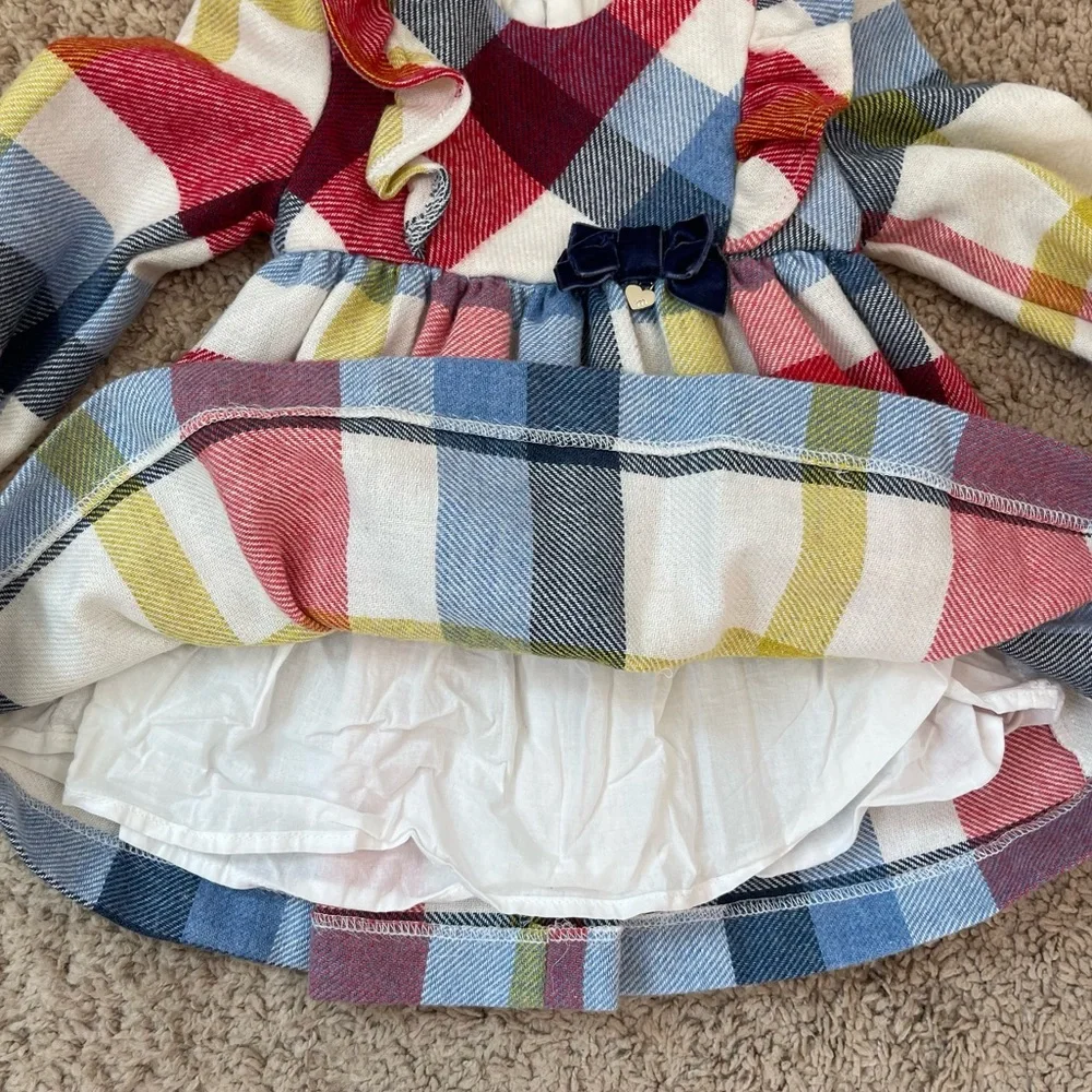 Mayoral Baby Girls Plaid Wool Blend Bow Detail Holiday Occasion Dress 9 months